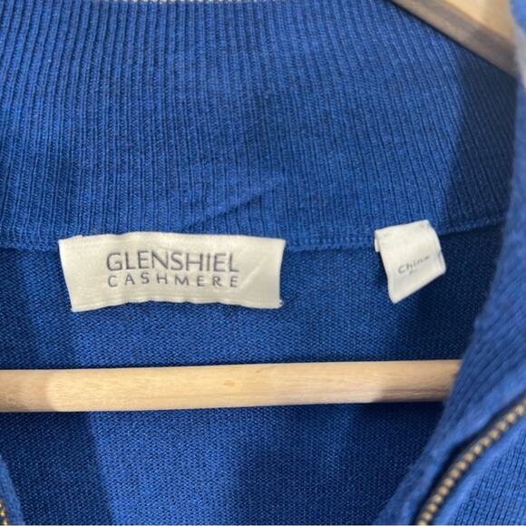 GLENSHIEL CASHMERE BLUE SILK CASHMERE BLEND QUARTER ZIP SWEATER SIZE LARGE - Picture 4 of 9